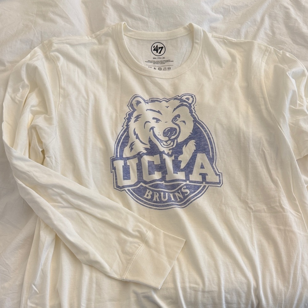 '47 UCLA Bruins Cream Ling Sleeve White Tee with Blue Logo